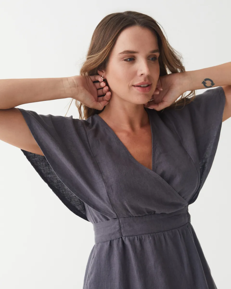 Linen wrap dress YOHO in Anthracite 3