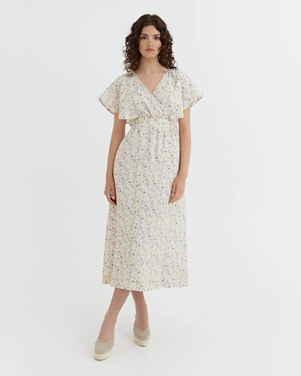 Linen wrap dress YOHO in Tiny blooms