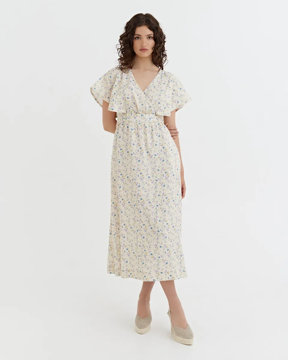Linen wrap dress YOHO in Tiny blooms 2