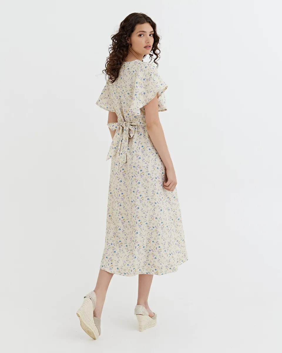 Linen wrap dress YOHO in Tiny blooms 3