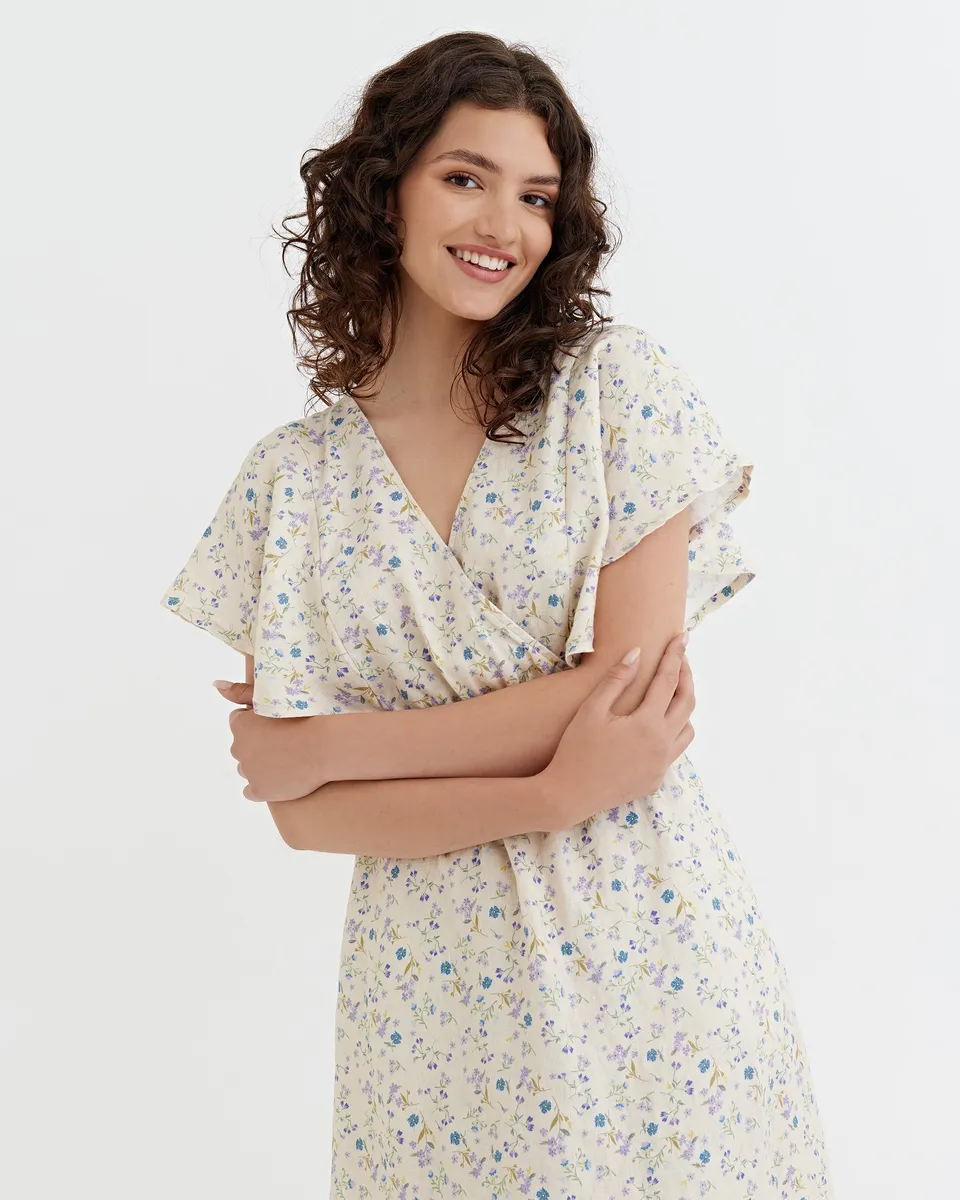 Linen wrap dress YOHO in Tiny blooms 4
