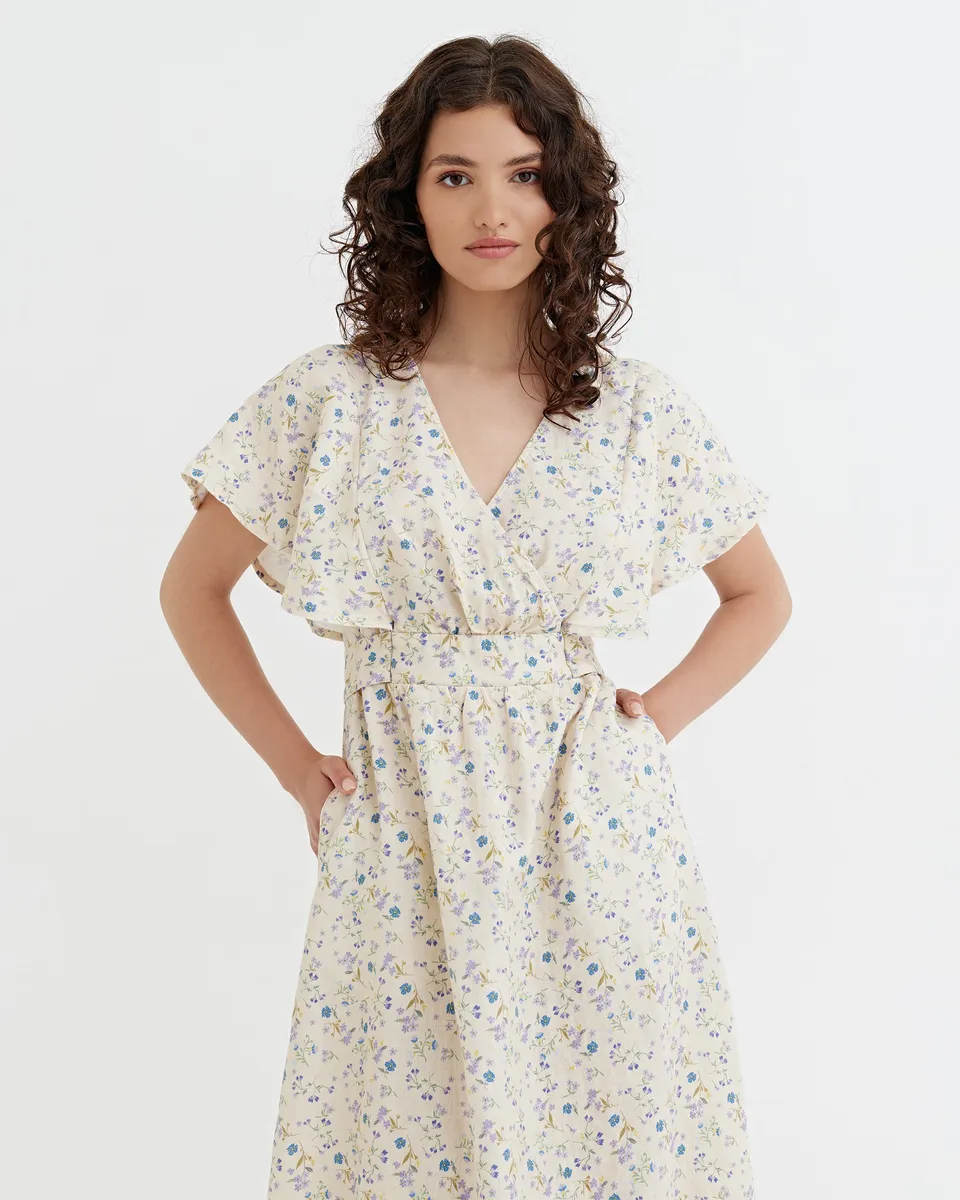 Linen wrap dress YOHO in Tiny blooms 5