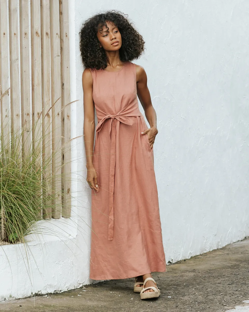 Long linen dress BORACAY in Clay pink