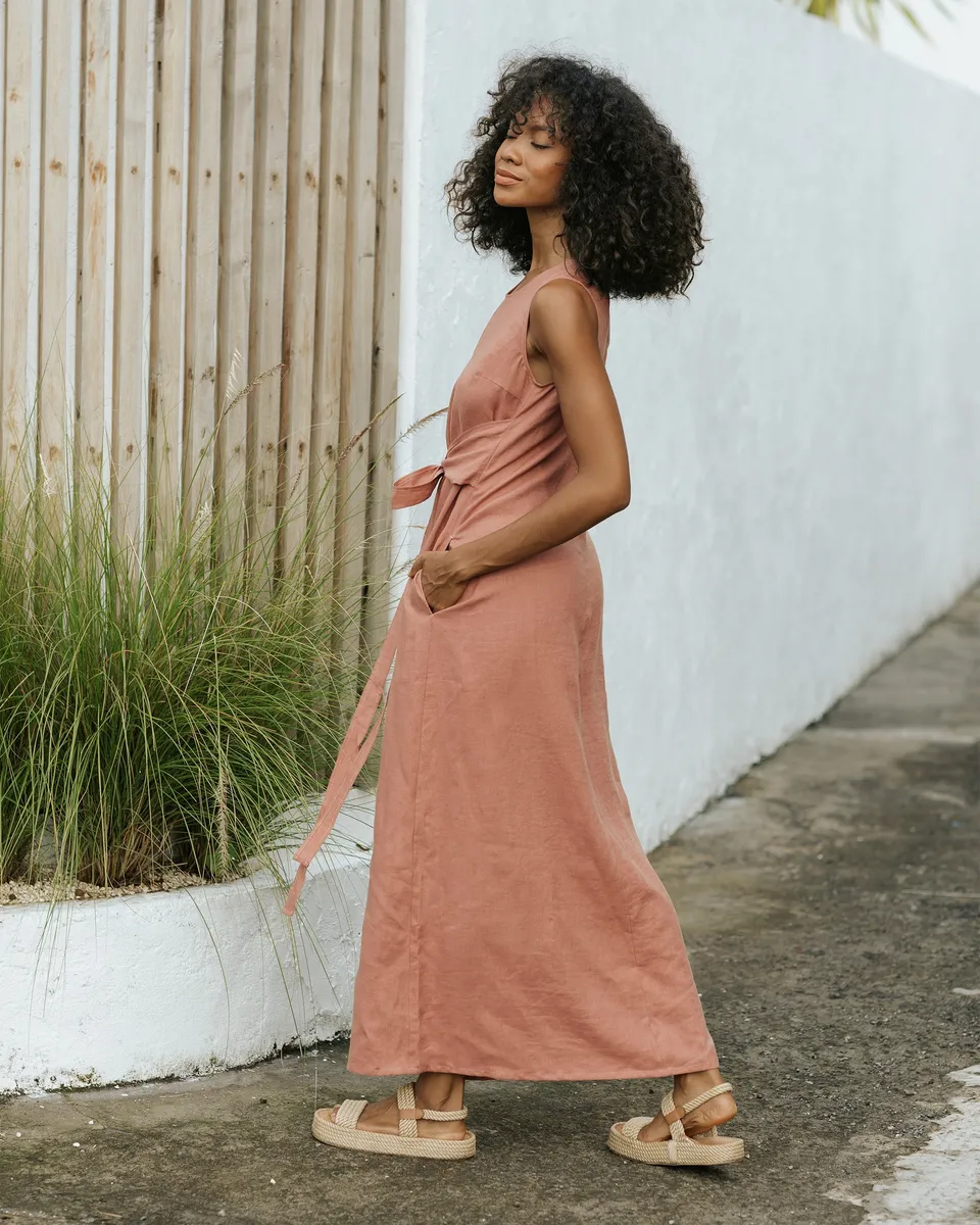 Long linen dress BORACAY in Clay pink 2