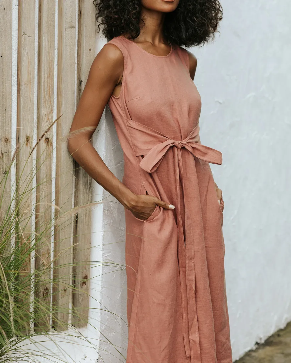 Long linen dress BORACAY in Clay pink 5