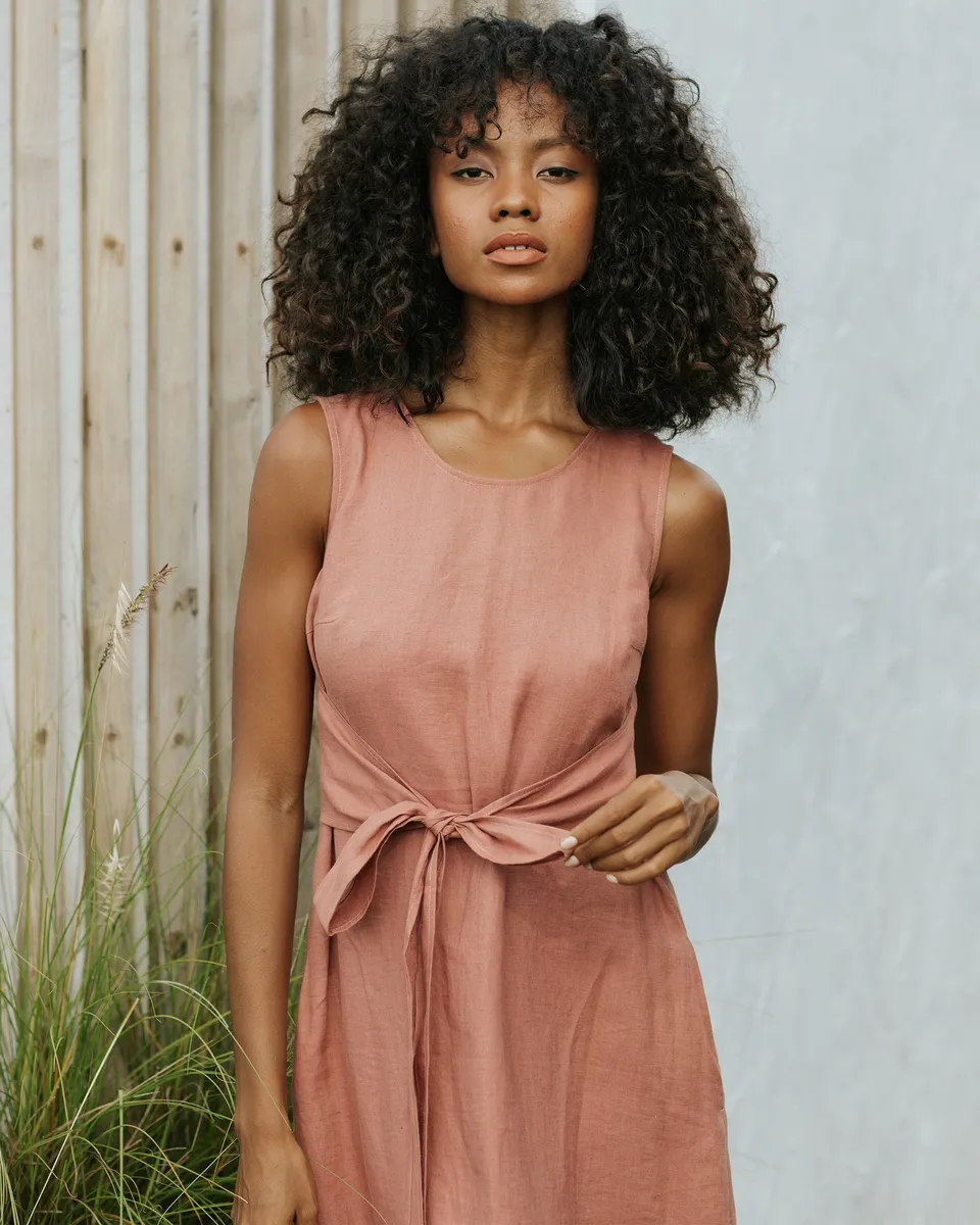 Long linen dress BORACAY in Clay pink 8