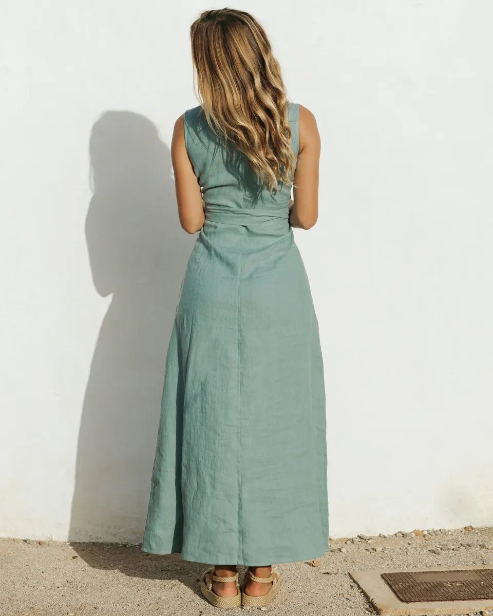 Long linen dress BORACAY in Teal blue 2