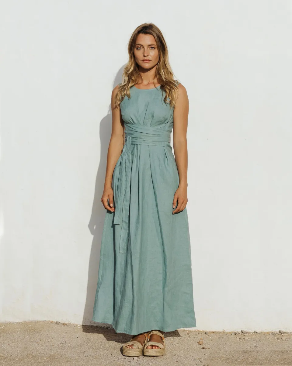 Long linen dress BORACAY in Teal blue 5