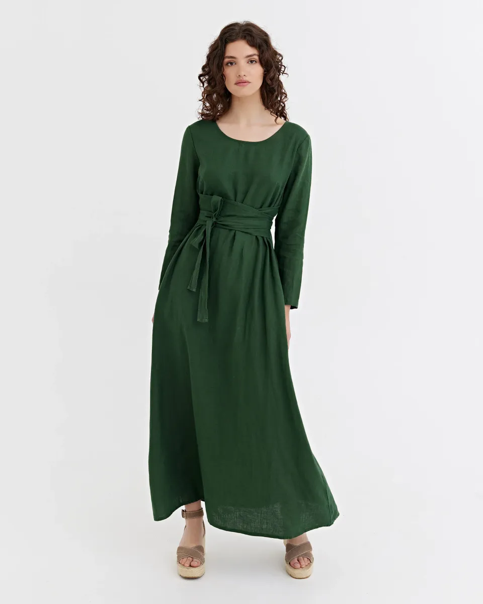 Long linen dress GRENADA in Deep green 3