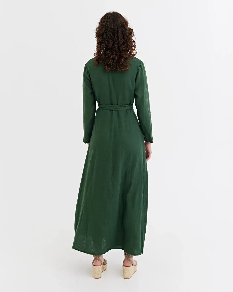 Long linen dress GRENADA in Deep green 4