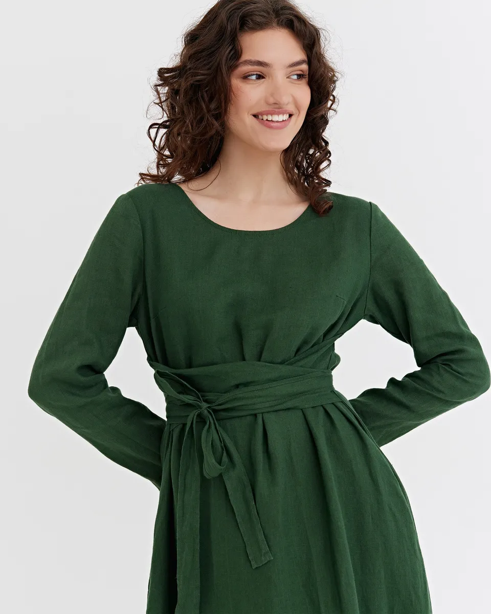 Long linen dress GRENADA in Deep green 5