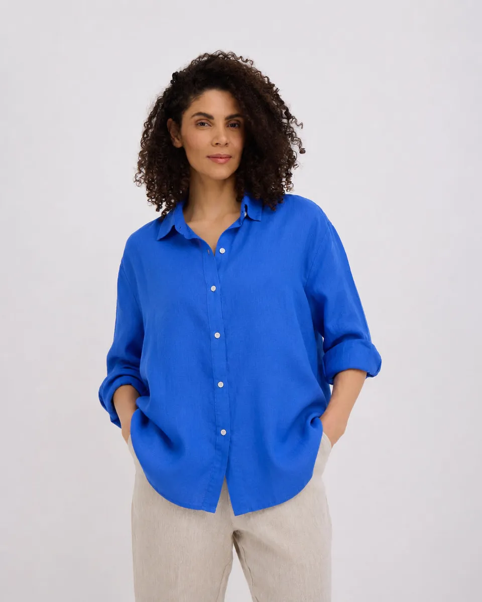 Long-Sleeve Linen Shirt ELBA in Classic blue