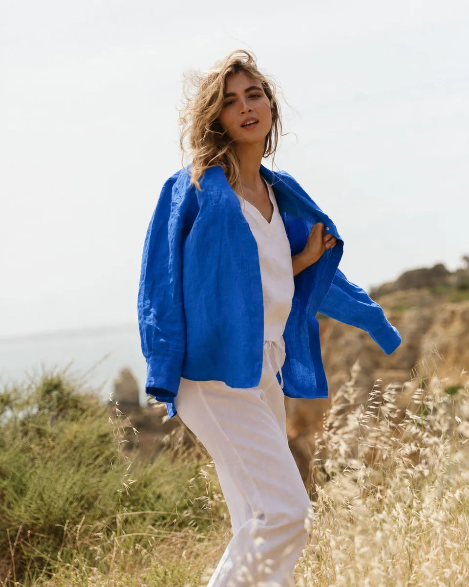 Long-Sleeve Linen Shirt ELBA in Classic blue 3