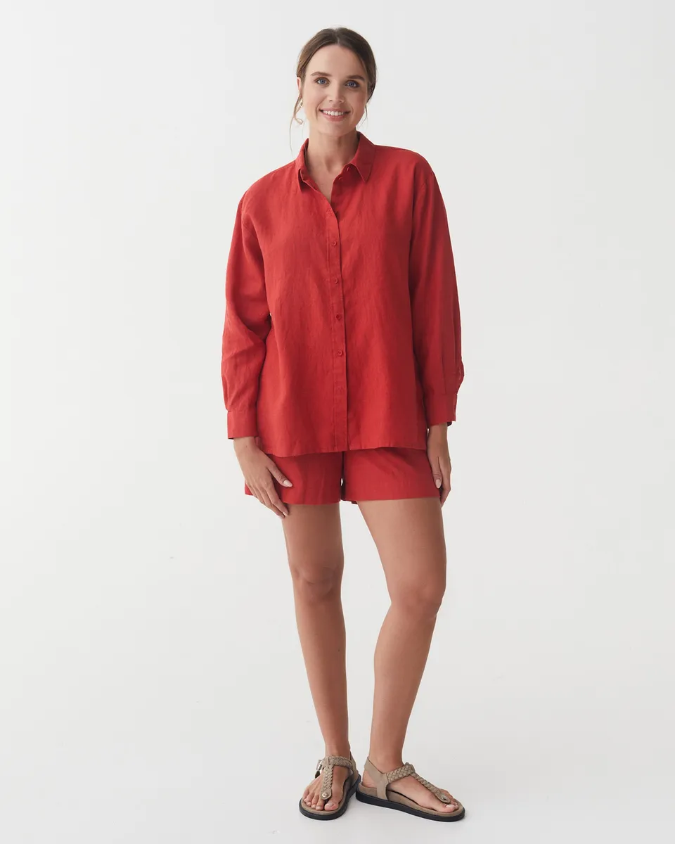 Long-Sleeve Linen Shirt ISLAY in Aurora red 2