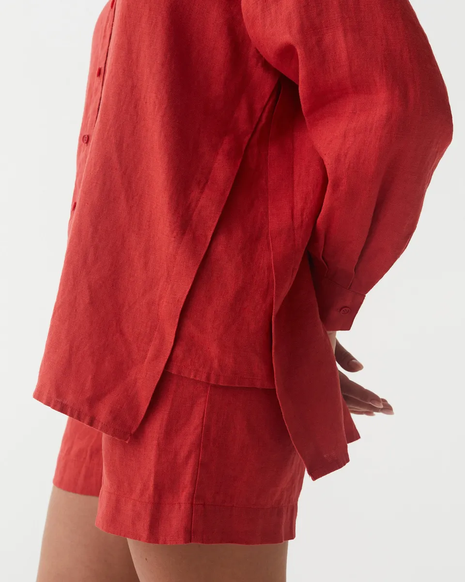 Long-Sleeve Linen Shirt ISLAY in Aurora red 3