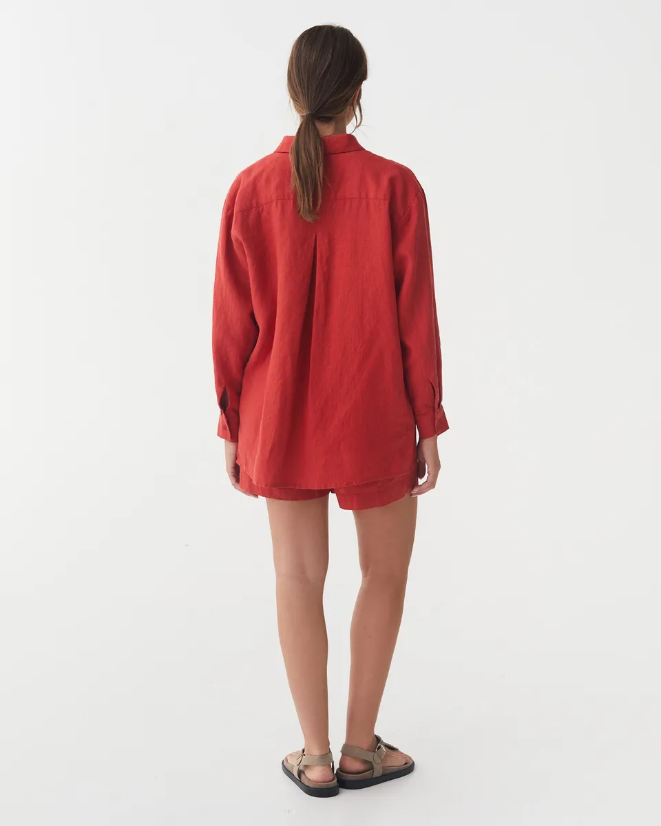 Long-Sleeve Linen Shirt ISLAY in Aurora red 4