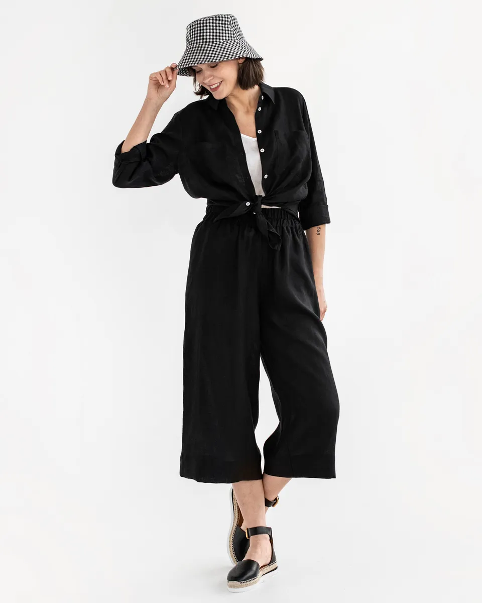 Long-sleeved linen shirt CALPE in Black 2