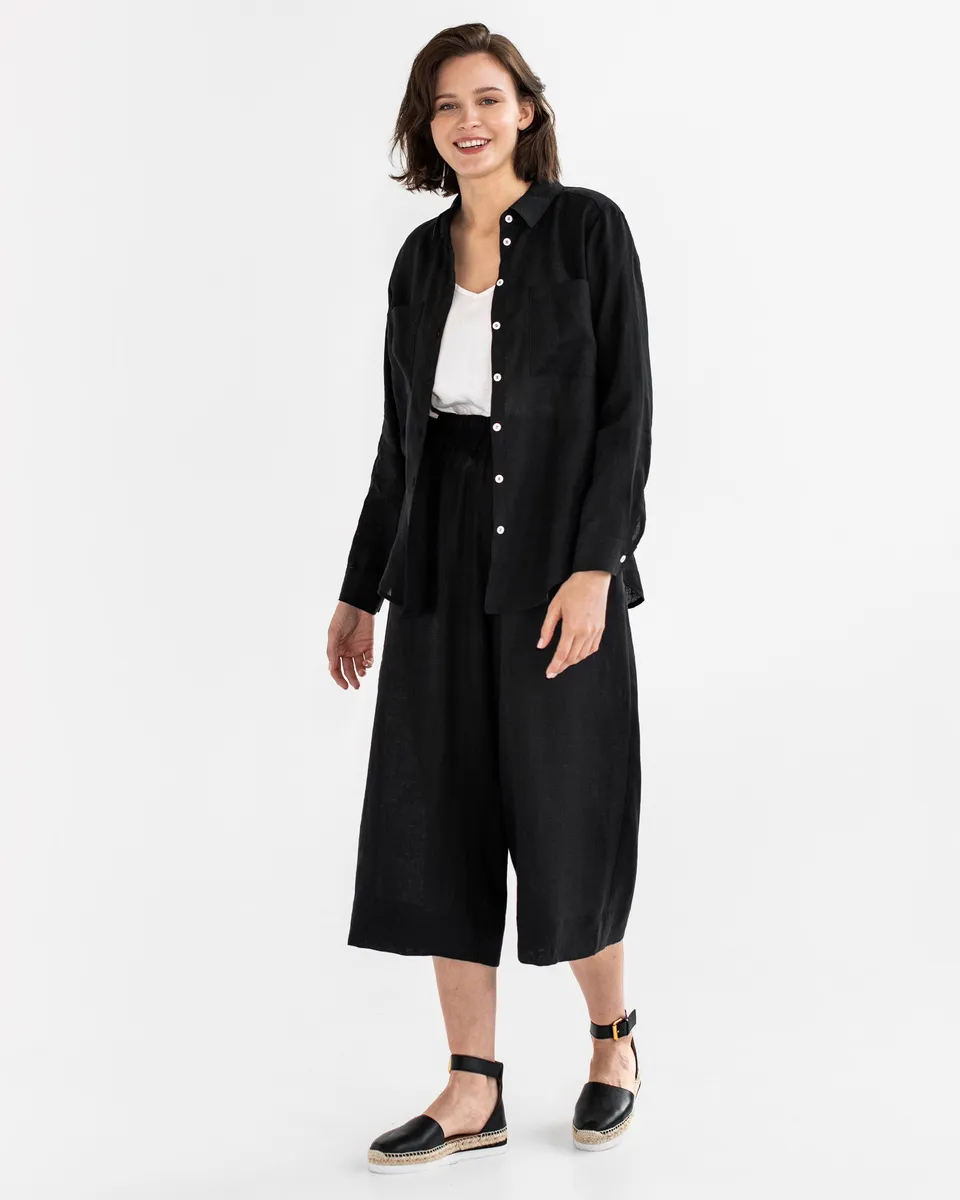 Long-sleeved linen shirt CALPE in Black 3