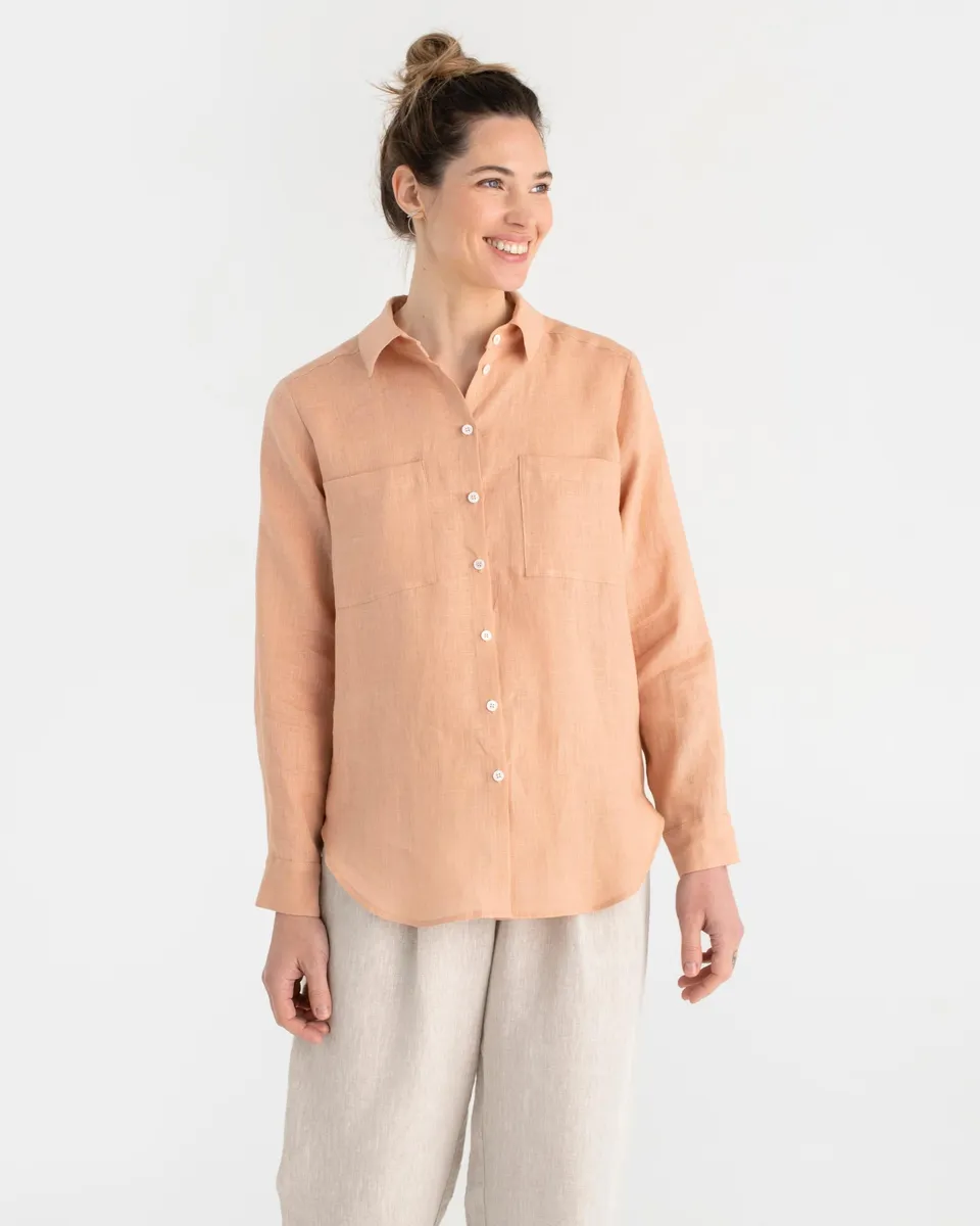 Long-sleeved linen shirt CALPE in Peach