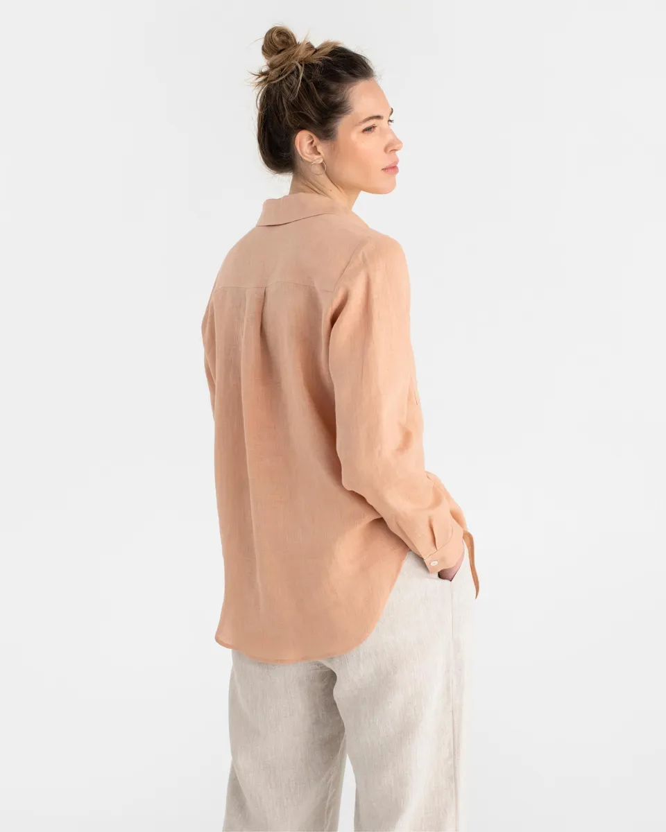 Long-sleeved linen shirt CALPE in Peach 2