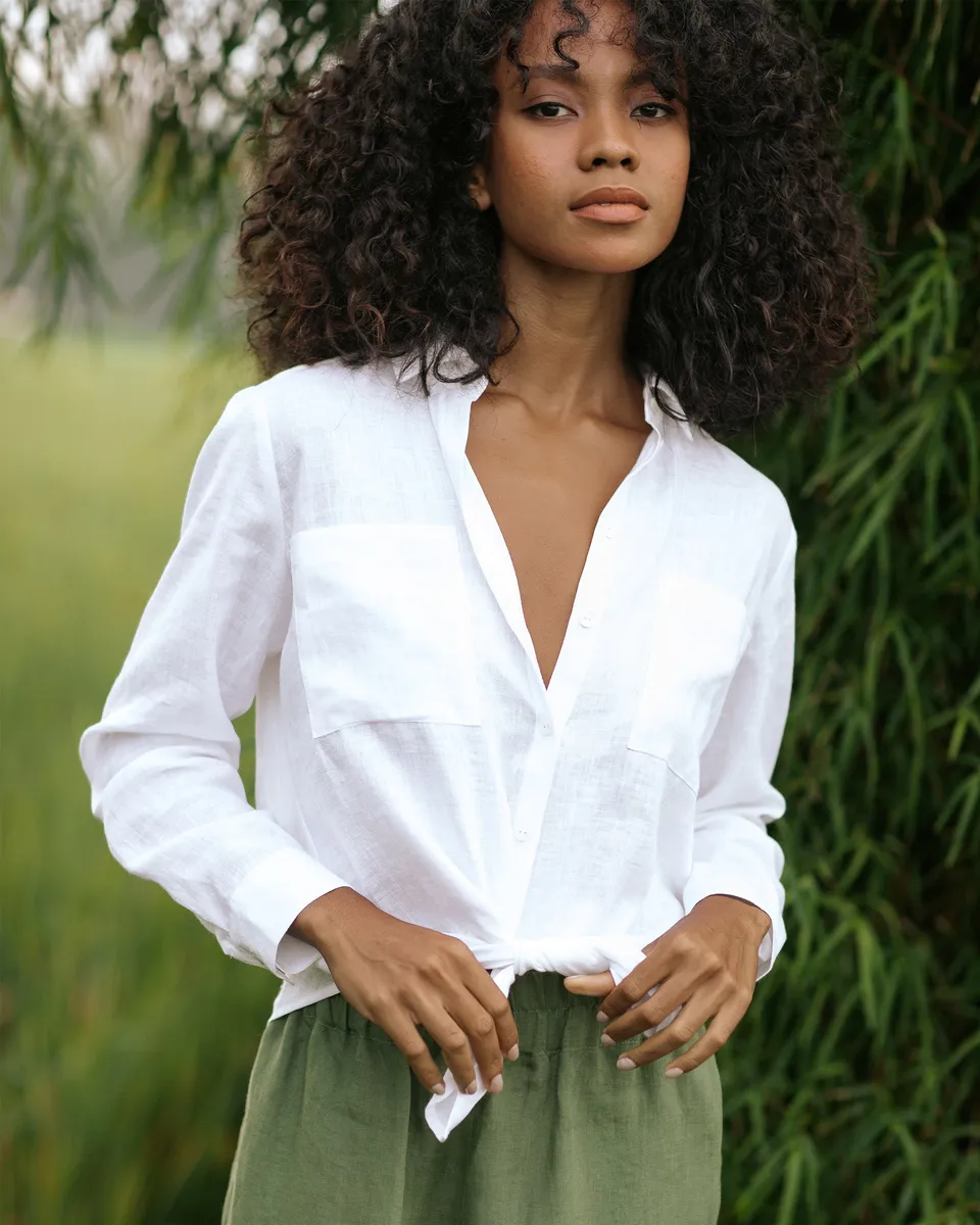 Long-sleeved linen shirt CALPE in White