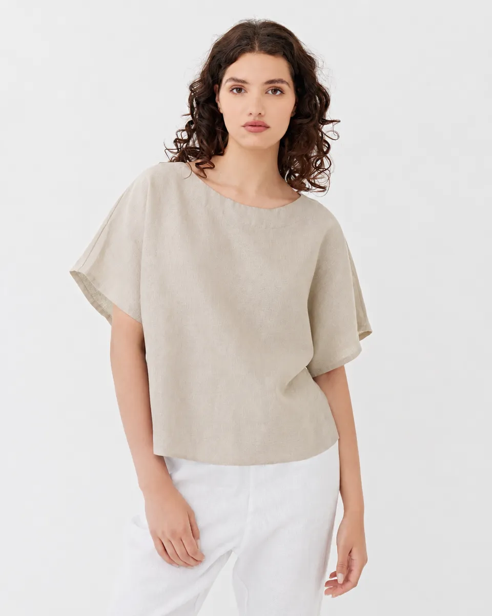 Loose-fit linen top MIDWAY in Natural flax 3