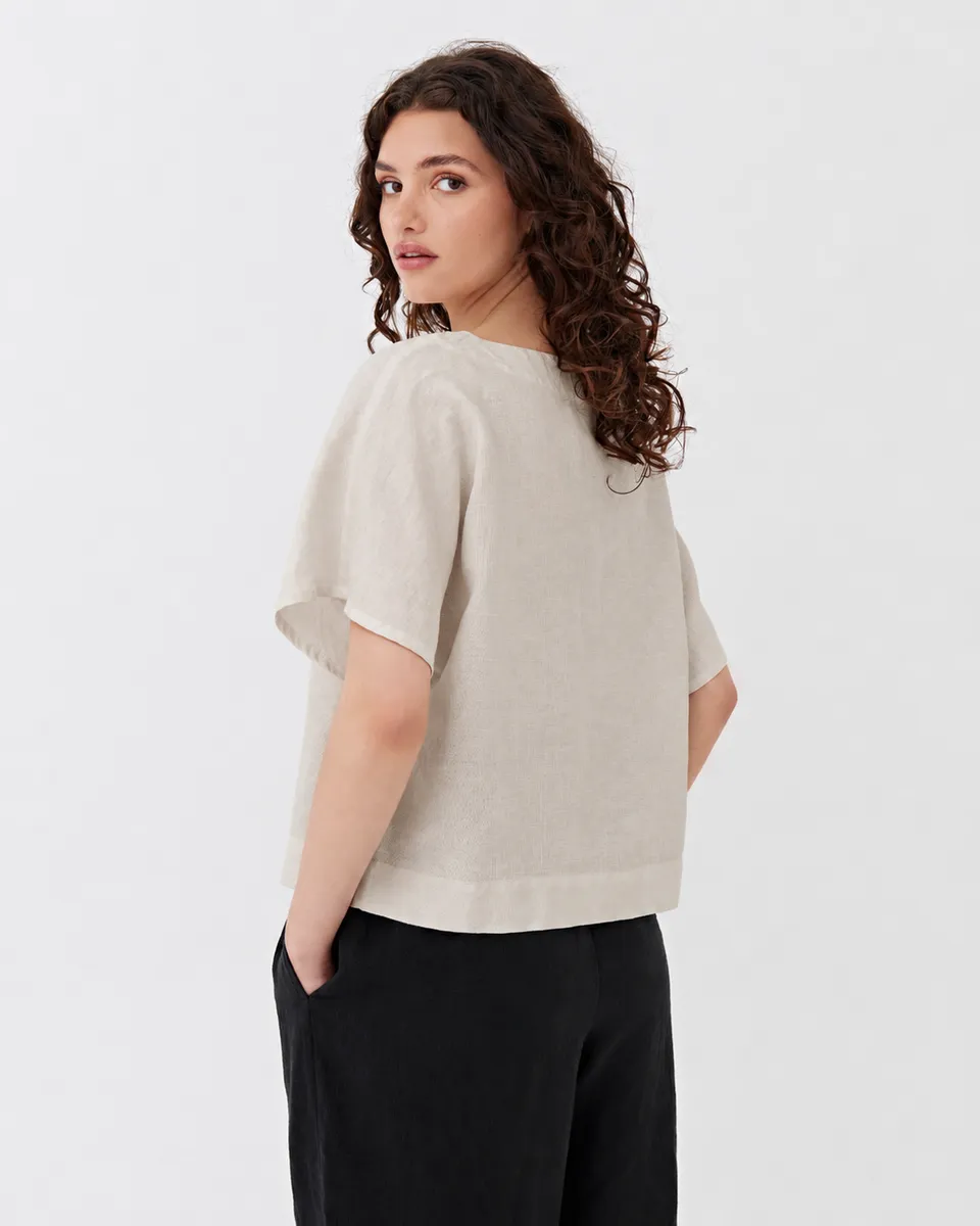 Loose-fit linen top MIDWAY in Natural flax 4