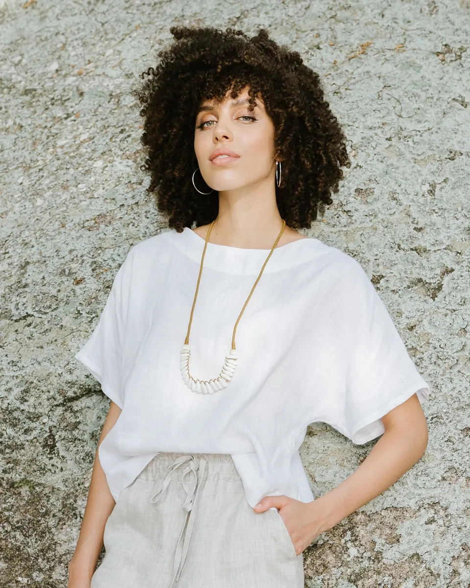 Loose-fit linen top MIDWAY in White 4