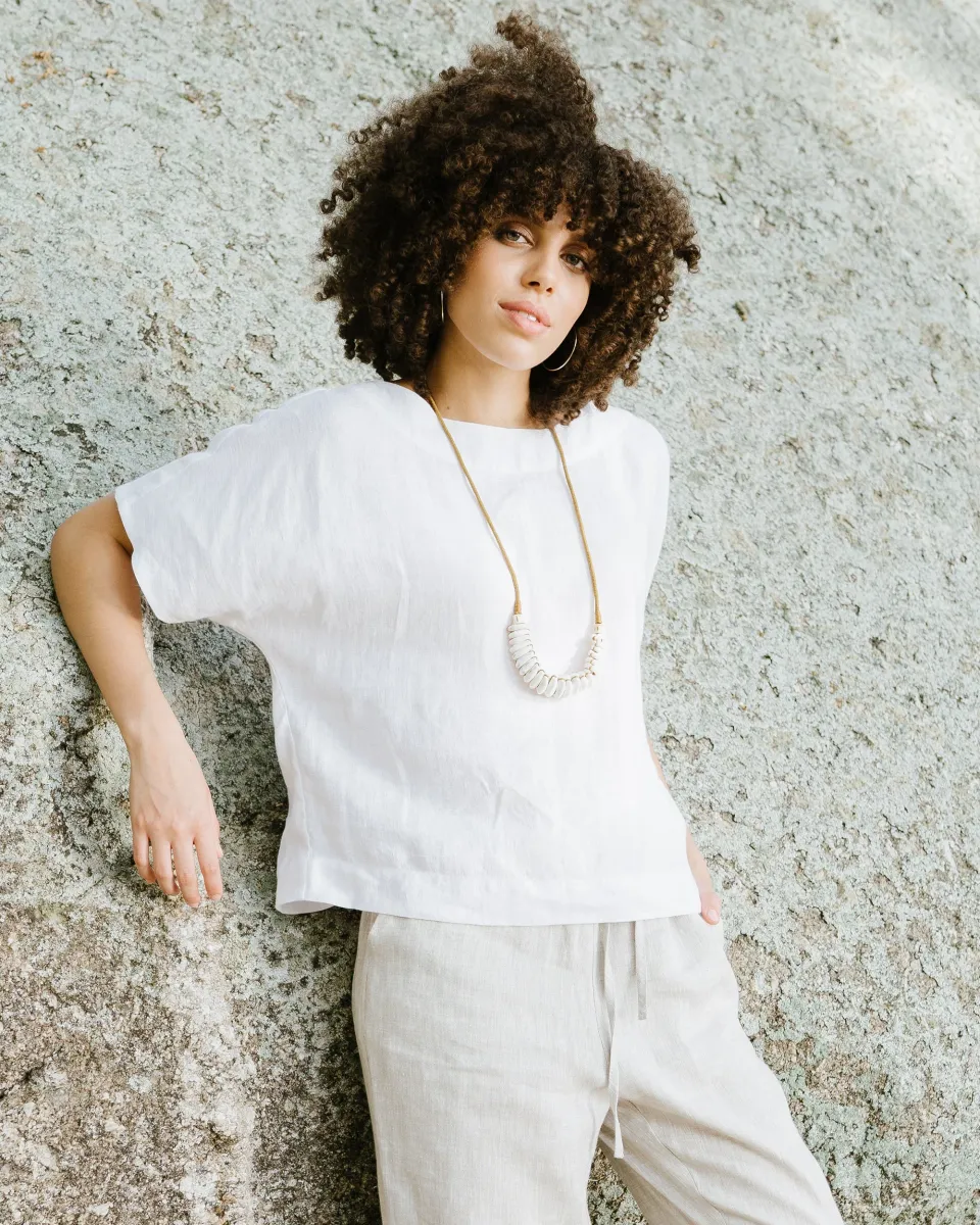 Loose-fit linen top MIDWAY in White 5