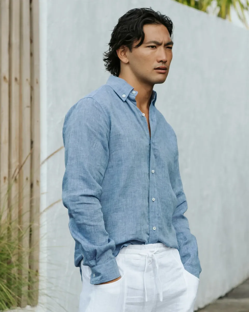 Men's classic linen shirt WENGEN in Denim chambray