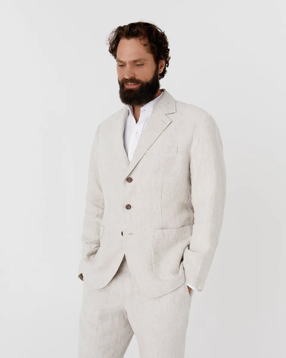 Men's heavyweight linen blazer SALVADOR in Natural melange