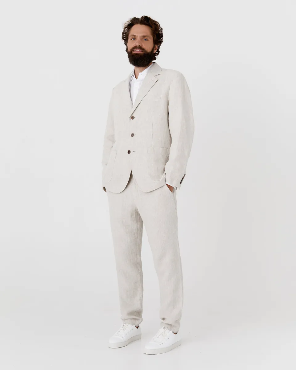 Men's heavyweight linen blazer SALVADOR in Natural melange 2