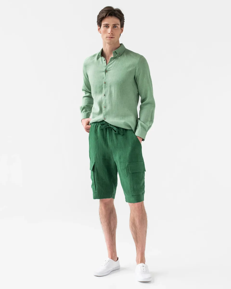 Men's linen cargo shorts LUGANO in Green 2