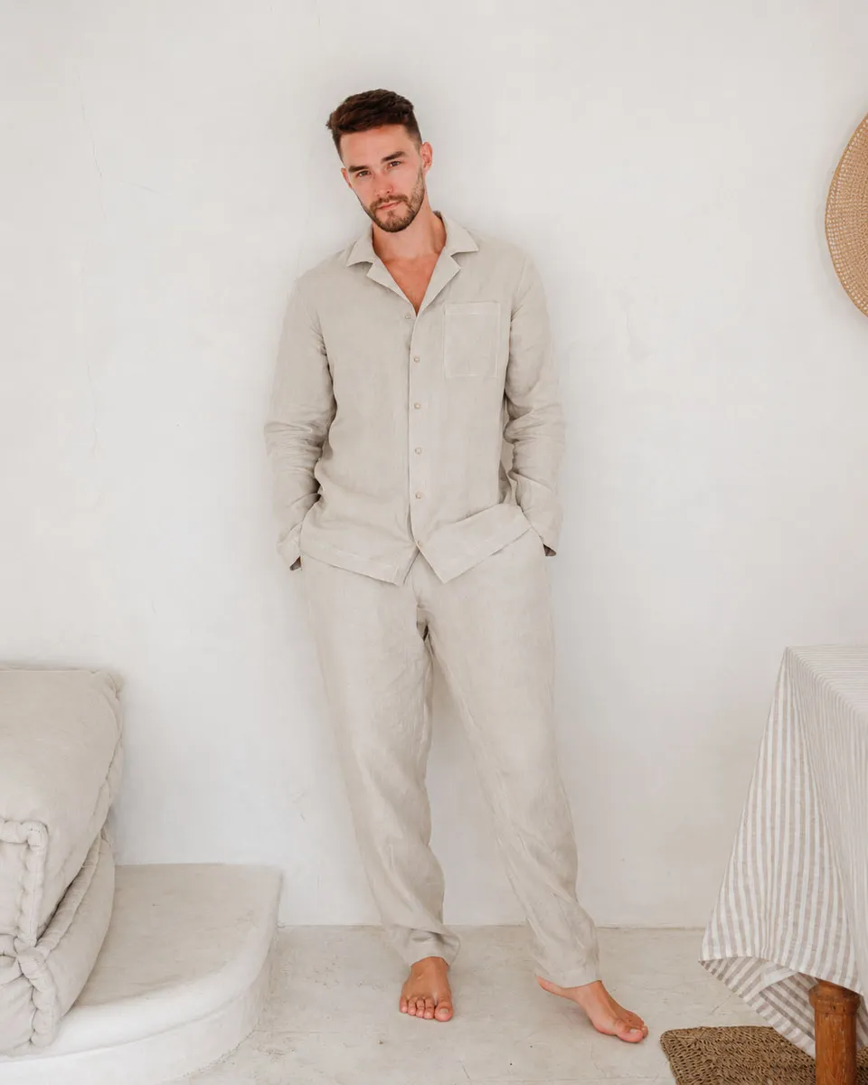 Men's linen pajama set VIGO in Natural flax