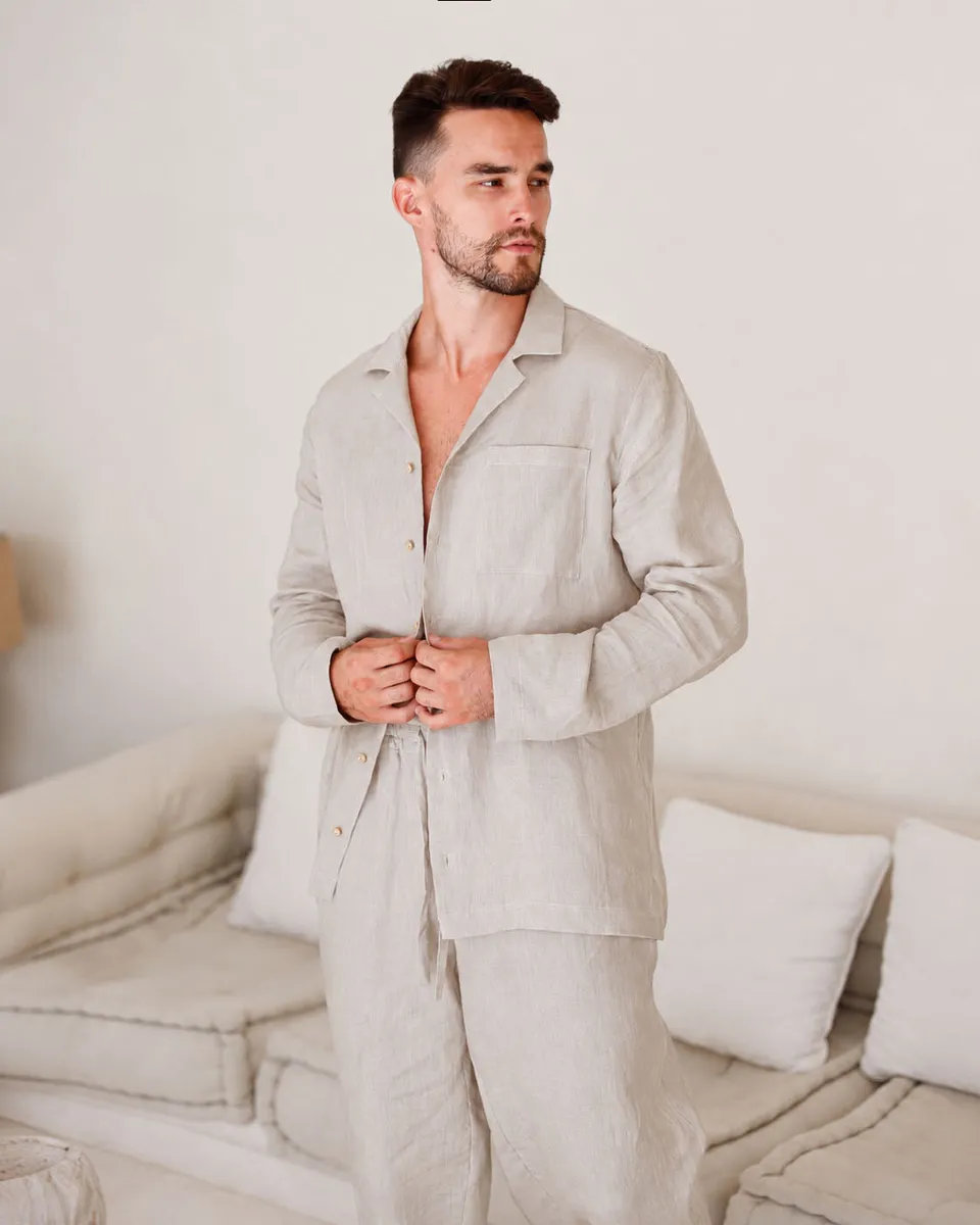 Men's linen pajama set VIGO in Natural flax 2