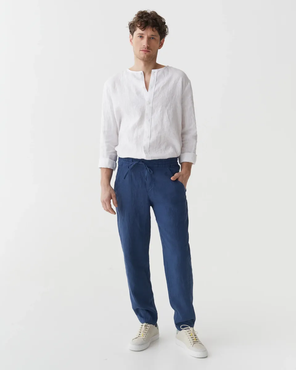 Men's Linen Pants BREMER in Deep navy blue 3