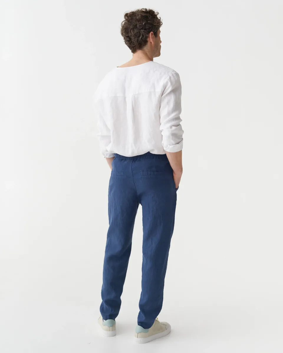 Men's Linen Pants BREMER in Deep navy blue 4