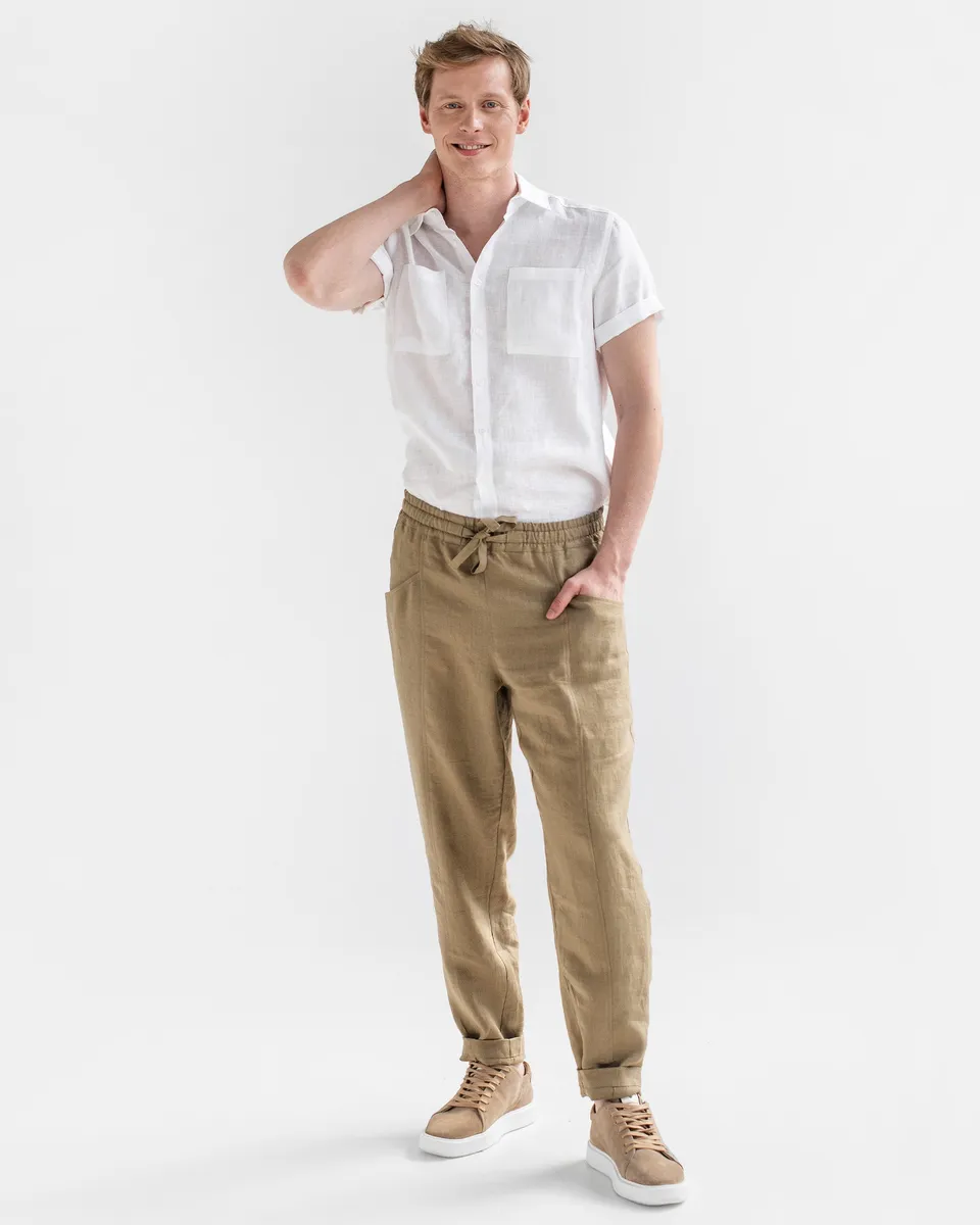 Men's linen pants TRUCKEE in Dried moss