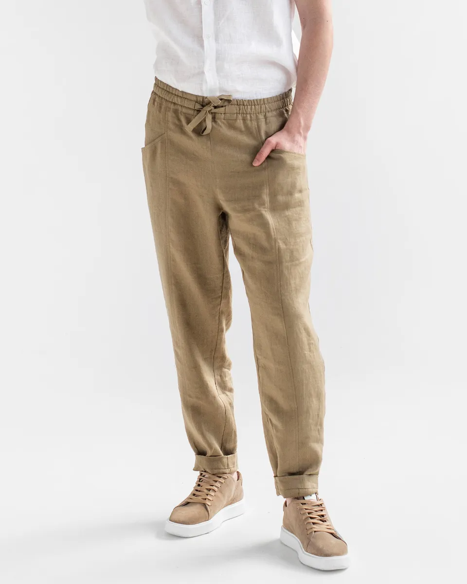 Men's linen pants TRUCKEE in Dried moss 2