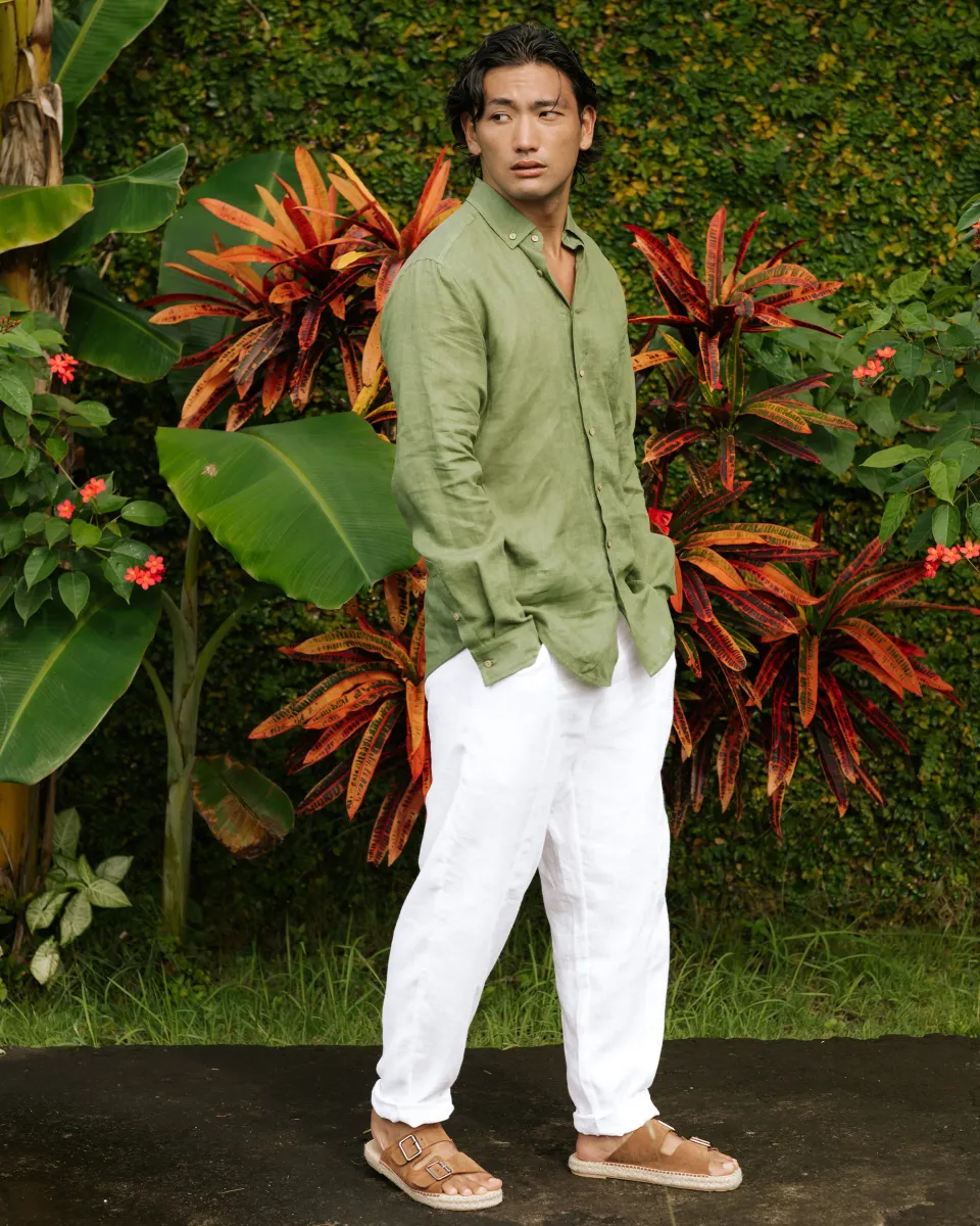 Men's linen shirt NEVADA in Forest green 5