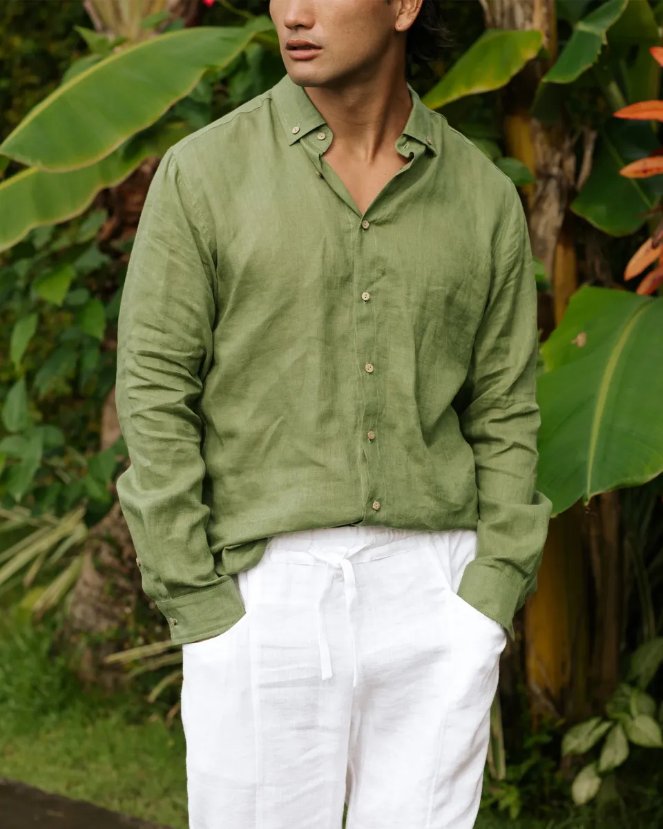 Men's linen shirt NEVADA in Forest green 6