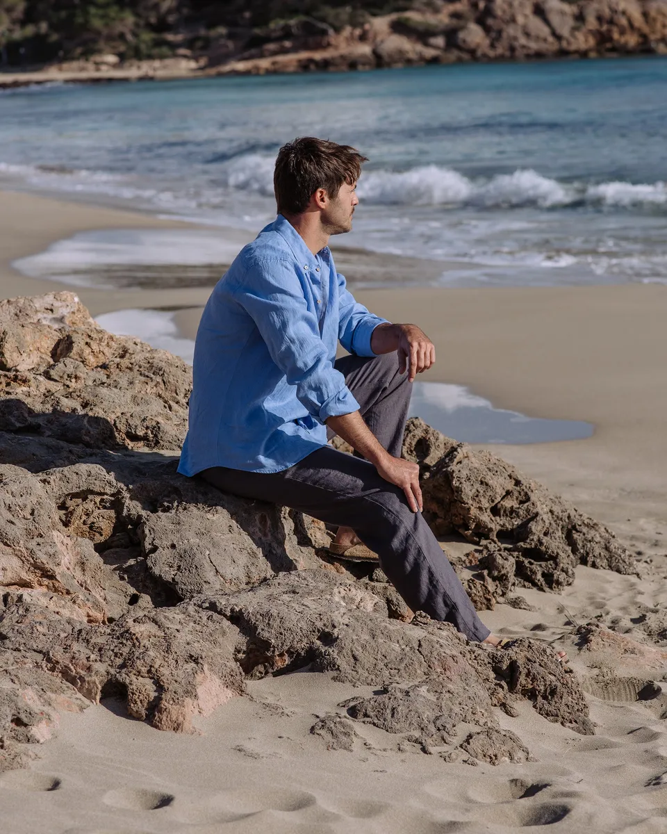 Men's linen shirt NEVADA in Pacific blue 4