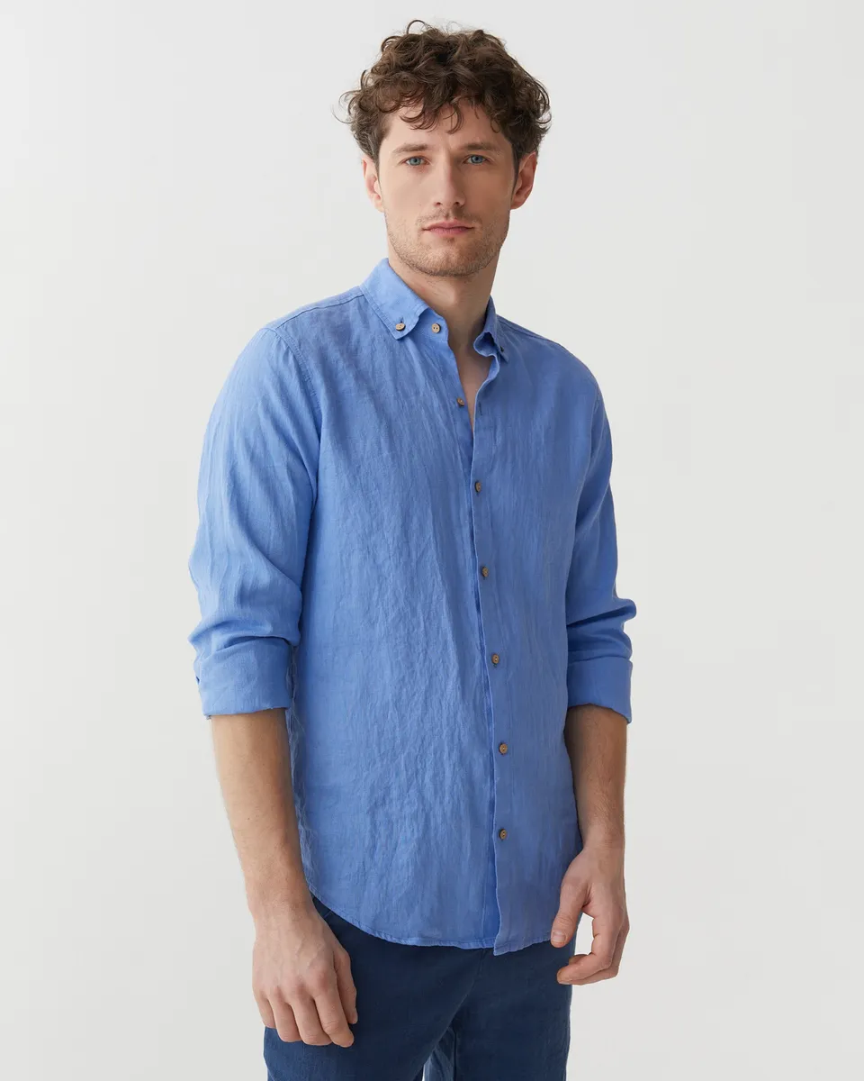 Men's linen shirt NEVADA in Pacific blue 5