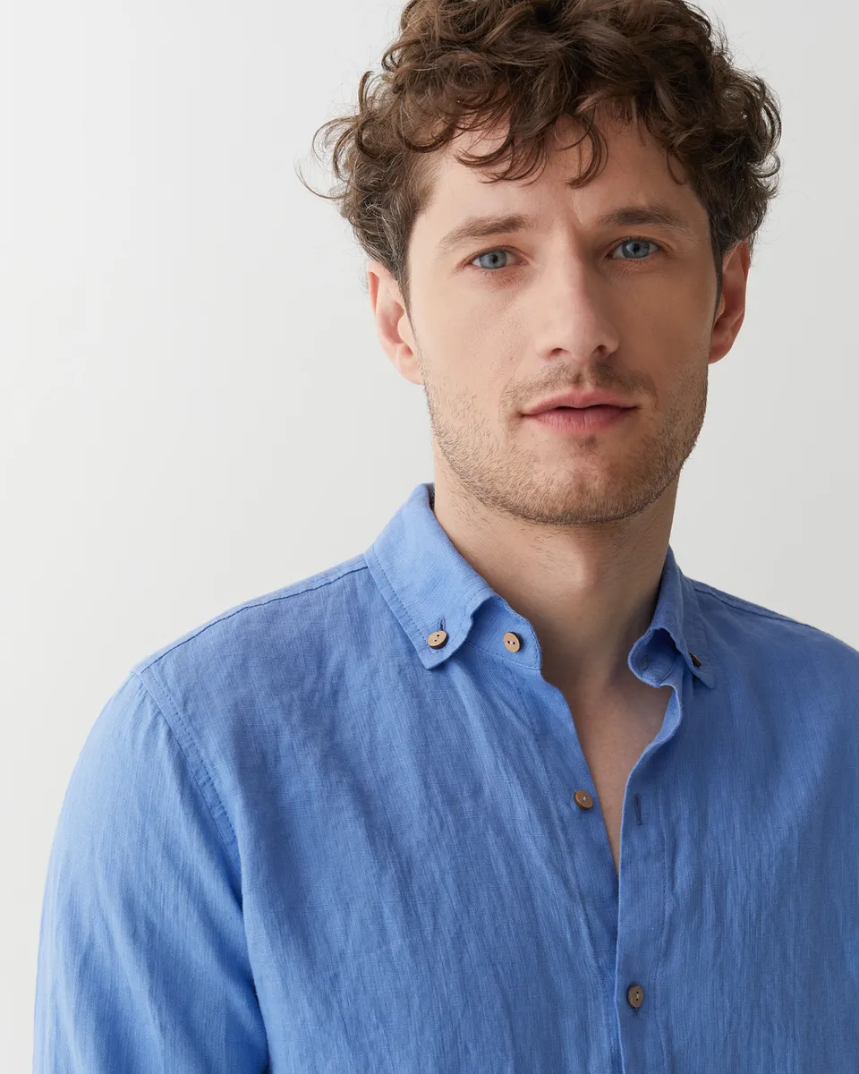 Men's linen shirt NEVADA in Pacific blue 6