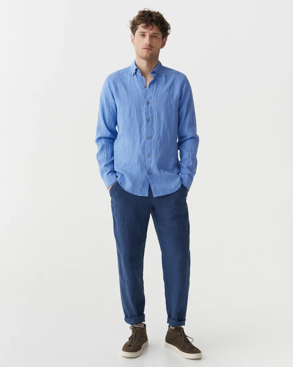 Men's linen shirt NEVADA in Pacific blue 8