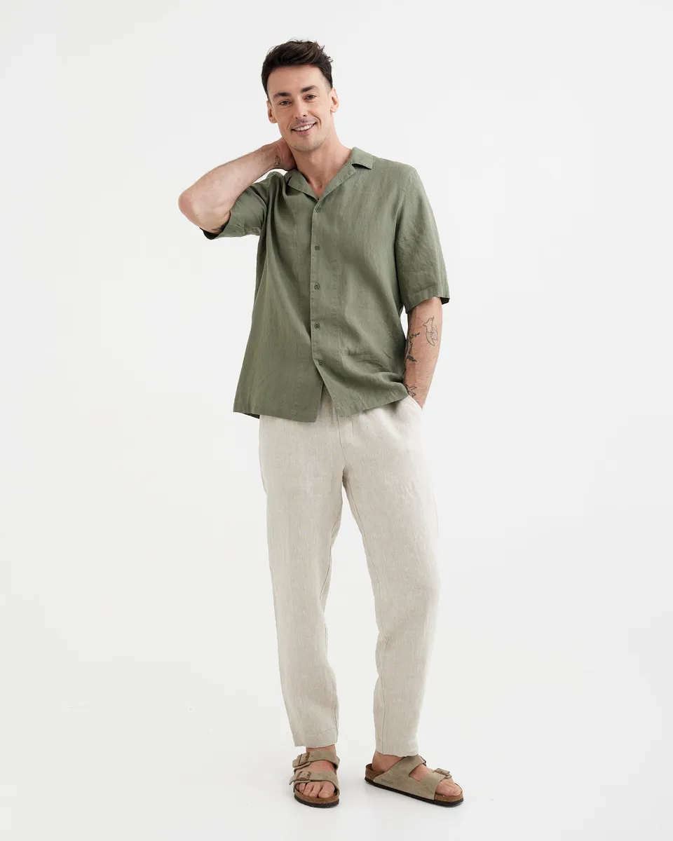 Men's Short Sleeve Linen Shirt KEY WEST in Mist green 2