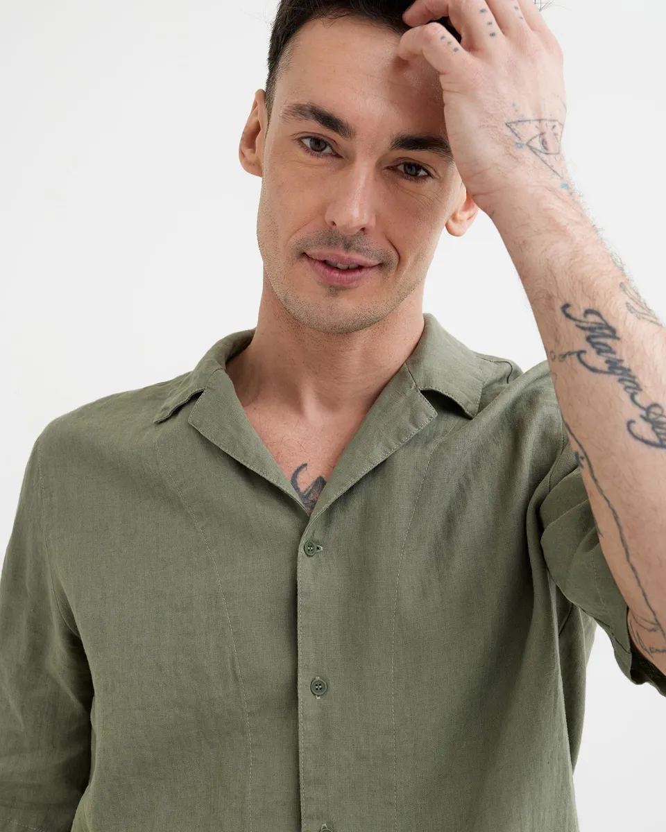 Men's Short Sleeve Linen Shirt KEY WEST in Mist green 3