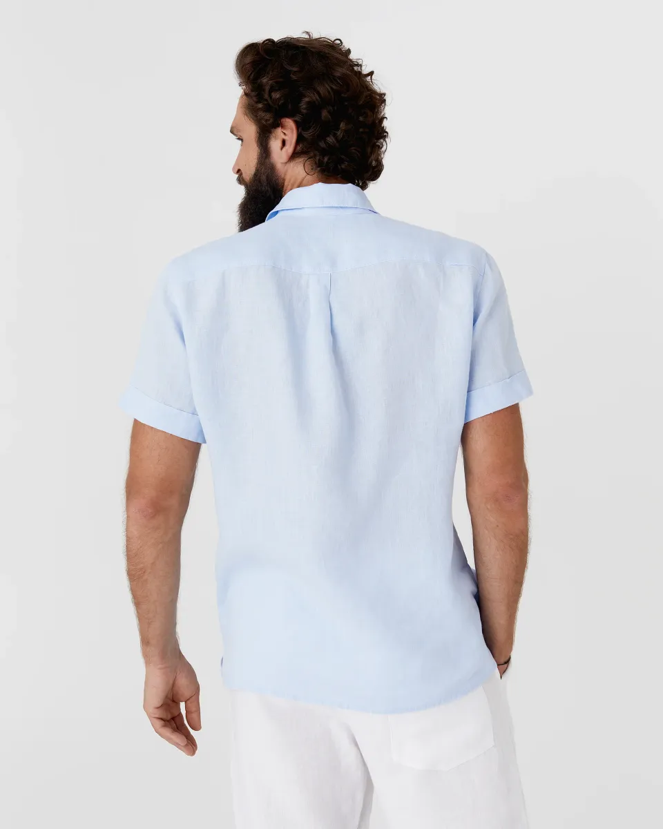 Men's short sleeves linen shirt VERBIER in Sky blue 3