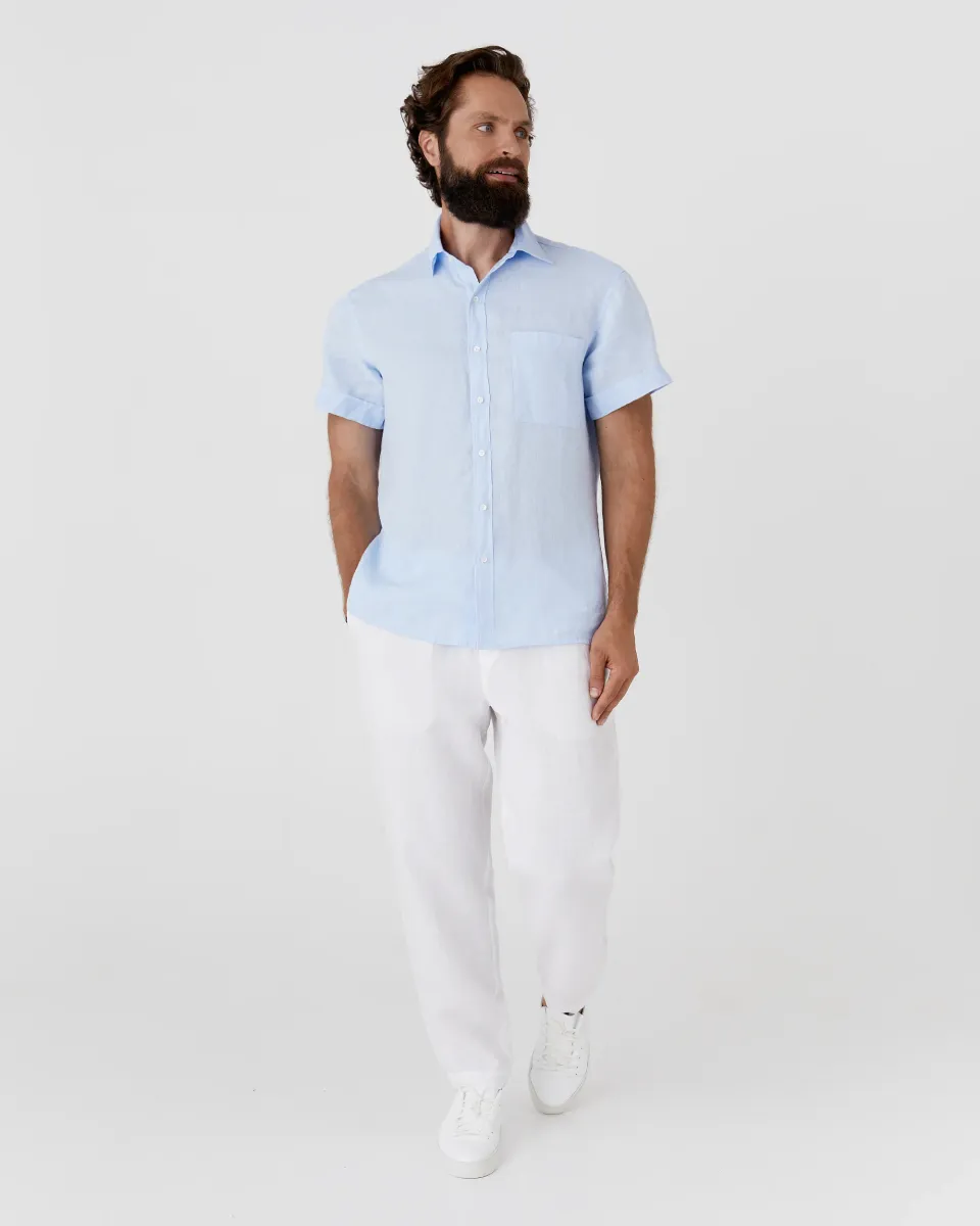 Men's short sleeves linen shirt VERBIER in Sky blue 4