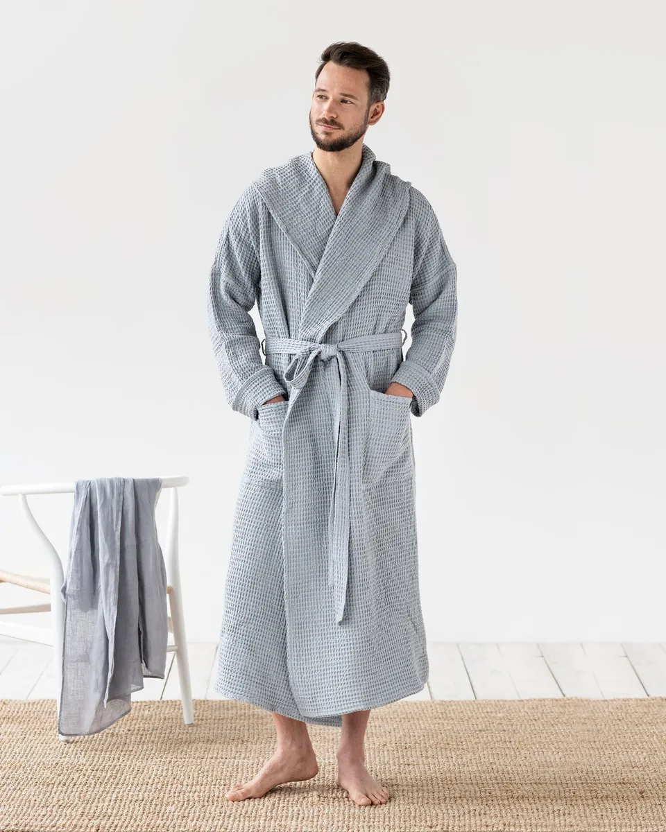 Men's waffle robe in Light gray